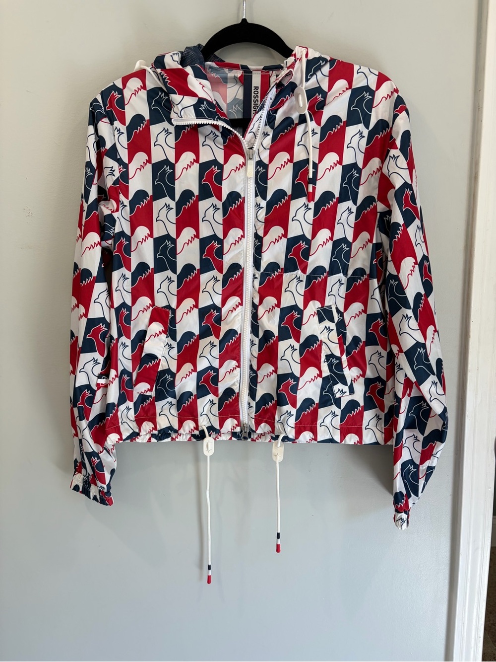 Rossignol Logo Colorblock Wave Print Hooded Windbreaker Americana Lightweight